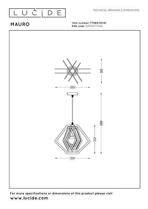 Lucide MAURO - Pendant light Children - 1xE27 - Taupe - technical